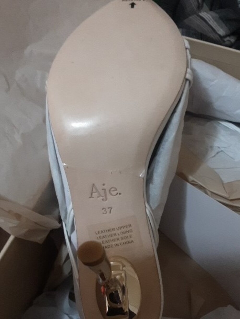 Aje "Quinn" White Lambskin And Gold Ribbon Strappy Heels, NIB, Sz 37 - Picture 7 of 8